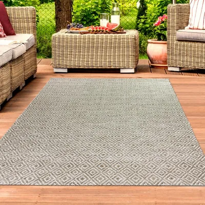Immagine prodotto di Tappeto per interni ed esterni balcone resistente alle intemperie a trama piatta con motivo a rombi in beige dimensioni - 80 x 150 cm