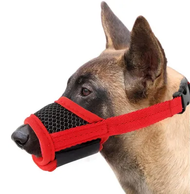 Produktbild von Maulkorb für Hunde, Verhindert Beißen & Bellen, Verstellbar, Atmungsaktiv, L Rot