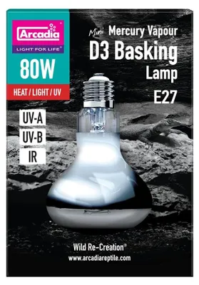 Productafbeelding van Arcadia 2nd Generation Mini D3 UV Basking lamp 80W | UVB warmte en licht voor reptielen