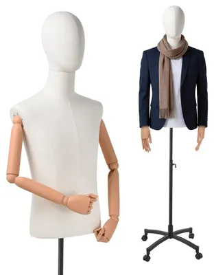 Immagine prodotto di Manichino da vetrina maschile - Manichino a figura intera - Con testa e braccia - Base mobile - Materiale: plastica PE - Ideale per l'esposizione di abbigliamento - Modello maschile