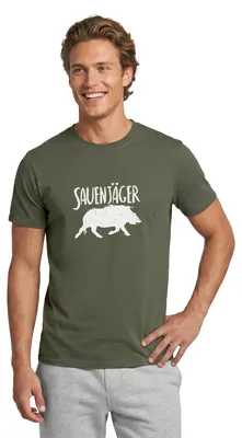 Produktbild von Spreadshirt Sauenjäger Junggesellenabschied Jäger Männer T-Shirt, 3XL, Militärgrün