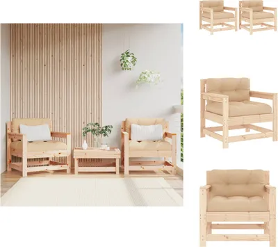 Produktbild von vidaXL Gartenstühle mit Kissen 2 Stk. Massivholz Kiefer -  Gartensofaelemente