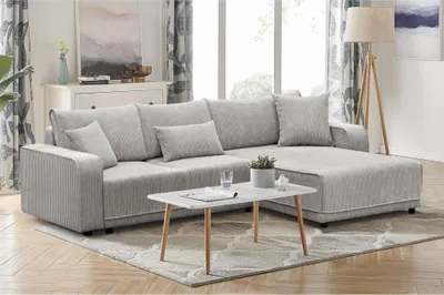 Produktbild von 290 cm Ecksofa PRIMO L-Form Polstersofa mit Schlaffunktion Cordstoff Corner Schlafsofa Eckcouch für Wohnzimmer, Stoff: poso 100 - beige