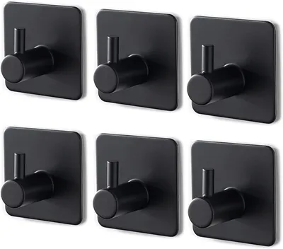 Immagine prodotto di Set di ganci per asciugamani - Ganci adesivi - Ideali per bagno e cucina - Senza foratura - Confezione da 6 pezzi - Colore nero