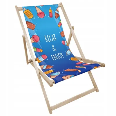 Produktbild von Liegestuhl klappbar aus Holz mit Schriftzug „Relax & Enjoy“ – Klappstuhl Klappliege Sonnenstuhl Strandstuhl Gartenliege