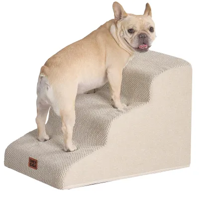 Imagen del producto de Escalera para mascotas de 3 escalones, color beige. Ideal para mascotas de hasta 16 kg. Funda lavable