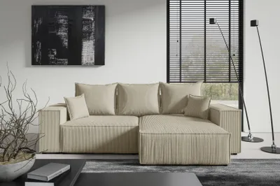 Produktbild von Ecksofa 3 Sitzer MINI POSSO II von ANTONIO 255x148x70 cm, L-Form mit Schlaffunktion & Bettkästen, Cordbezug - Beige, Ottomane rechts/links