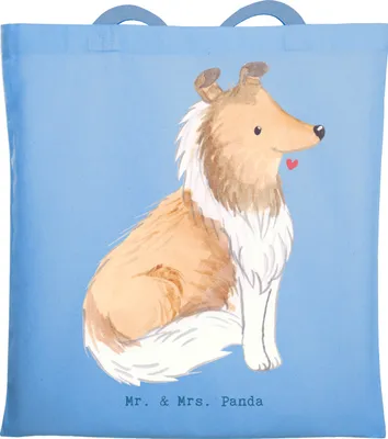 Produktbild von Mr. & Mrs. Panda Uni Tasche Langhaar Collie Moment - Sky Blue - Geschenk, totebag, Britischer Hütehund, Tote Bag, Schultasche, Shopping