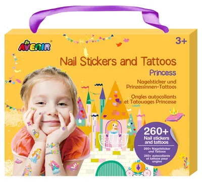Imagen del producto de Kit de pegatinas y tatuajes temporales con motivos de princesas, para niños a partir de 3 años
