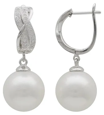 Produktbild von Ohrringe Ohrhänger mit 14 mm Perlen Muschelkernperlen Zirkonia weiß 925 Silber