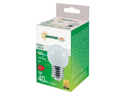 Zdjęcie produktu dla Spectrum LED krople G45 1W = 10W E27 matowe 55lm plastikowe światło dzienne 6000K chłodna biel