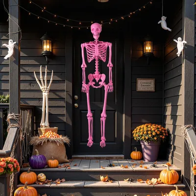 Produktbild von GOPLUS Halloween Deko Skelett, dekoratives Skelett in Lebensgröße mit 7 beweglichen Gelenken & Aufhängekordel, Dekoration skeleton für Spukhaus
