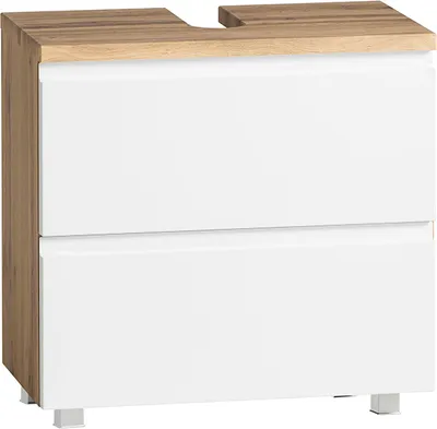 Produktbild von Waschbeckenunterschrank 60cm in Wotan Eiche Nb. mit weiß matt VASTO-03-WHITE, B/H/T ca. 60/56/35 cm