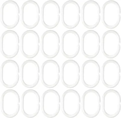 Imagen del producto de Anillos para cortina de ducha, de plástico, en forma de C, 24 unidades, color blanco, para barras de cortina de ducha