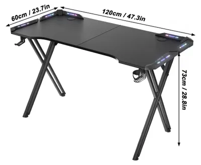 Image de Table de jeu - Bureau de jeu - Table d'ordinateur - Bureau pour PC - Table de travail - 120 cm - Structure en acier en forme de X
