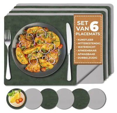 Imagen del producto de Juego de 6 individuales dobles con posavasos, de cuero sintético, para la mesa de comedor