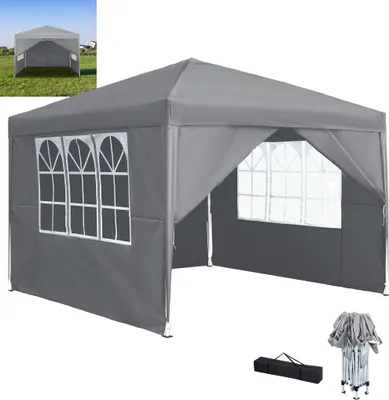 Produktbild von XINZI Faltpavillon 2.5x2.5 Gartenpavillon, Höhenverstellbar Stabil, UV-Schutz, Wasserdicht für Outdoor Garten Party Hochzeit, Silbergrau(mit 4 Seitenwänden)