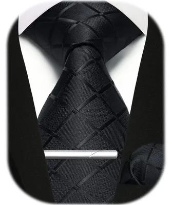 Produktbild von Herren Krawatten-Set mit Einstecktuch und Krawattennadel Paisley Kariert Schwarz