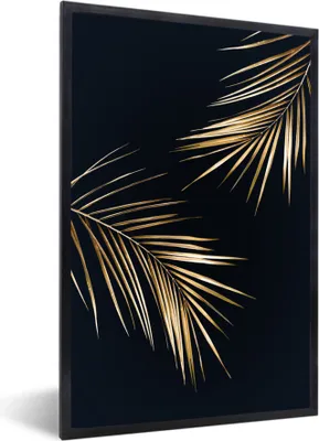 Produktbild von MuchoWow® MuchoWow® Gerahmtes Poster Farne - Pflanzen - Gold 20x30 cm - Poster mit zchwarzem Bilderrahmen - Drucken - Bilder Poster im Rahmen