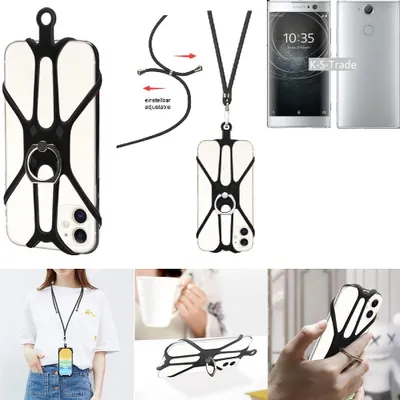 Produktbild von K-S-Trade 3in1 Handykette Handyband Handykordel Halsband Smartphone-Ring Handy-Ring kompatibel mit Sony Xperia XA2 Dual-SIM Fingerhalterung Handyring