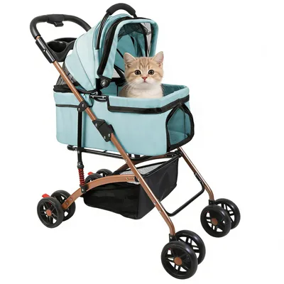 Produktbild von Hundewagen klappbar Transporttasche Hundebuggy bis 15kg Katzenwagen 4 Rad Haustierwagen