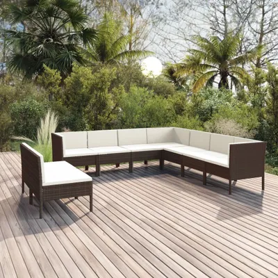 Produktbild von "2024 Moderne" 9-tlg. Garten-Lounge-Set mit Auflagen Poly Rattan Braun - Gartenset Sitzgruppeen Neu2738579