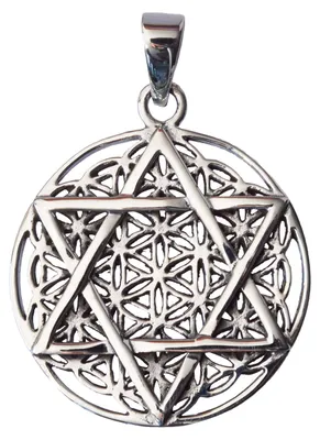 Produktbild von Anhänger "Blume des Lebens mit Hexagram" Messing-versilbert