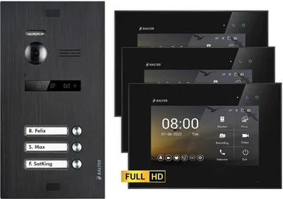 Produktbild von BALTER EVO HD Unterputz Schwarz 2-Draht 3x 7" Schwarz Video Türsprechanlage Set für 3 Familienhaus