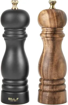 Image de Ensemble de 2 moulins à poivre et à sel en bois, avec mécanisme de broyage en céramique