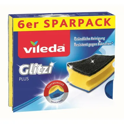 Zdjęcie produktu dla Vileda Glitzi Plus w/ Antibac 6 Multipack, Czarny, Niebieski, Żółty, 6 szt.