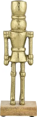 Produktbild von Marrakesch Figur Nussknacker Gold 22 cm | Edle Weihnachtsdeko Tischdeko aus Alu mit Holzsockel | Moderne Deko Aufsteller als Fensterbankdeko | Skandinavische Adventsdeko für Tisch Regal & Fensterbank