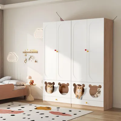 Produktbild von Flieks Eckkleiderschrank Kleiderschrank 2er mit Stange und Ablage, Garderobe Aufbewahrungsschrank mit Katzenbett, 160x50x200cm, Weiß