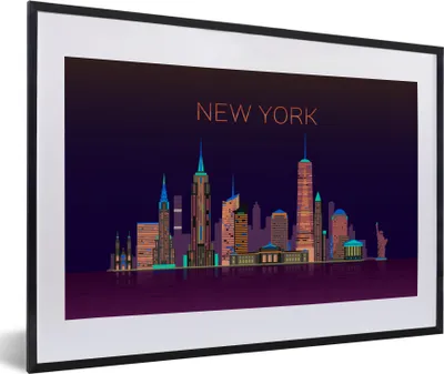 Produktbild von MuchoWow® MuchoWow® Gerahmtes Poster New York - Skyline - Amerika 60x40 cm - Poster mit zchwarzem Bilderrahmen - Schlafzimmer - Plakat in Rahmen - Drucken