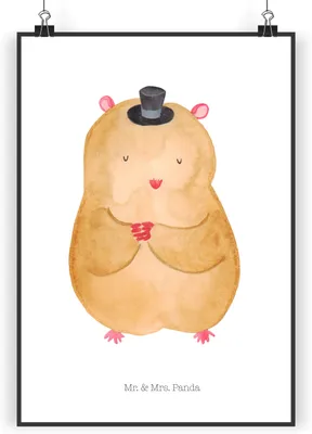 Produktbild von Mr. & Mrs. Panda Bild Hamster Hut DIN A4 - Weiß - Geschenk, wanddeko, Zwerghamster, Zylinder, Zauberer, Plakat, Magier, typografie poster, drucke, Wandbild