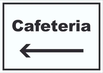 Produktbild von Cafeteria Schild mit Text und Richtungspfeil links Selbstbedienung waagerecht A4 Rückseite selbstklebend
