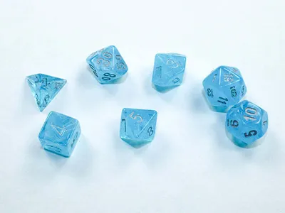 Produktbild von Chessex Mini-Polyhedral 7-Die Würfel-Set Luminary - Himmelsblau/Silber