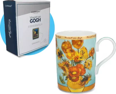Immagine prodotto di Carmani - Tazza con girasole Van Gogh - Tazze e bicchieri - Idee regalo - Decorazione vintage - Bianco