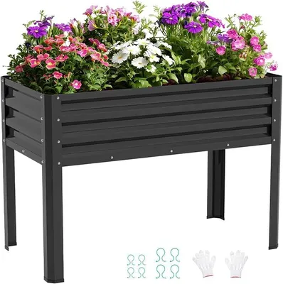 Imagen del producto de Cama elevada de metal para macetas, ideal para balcones y jardines, con dimensiones de 116x60x80 cm