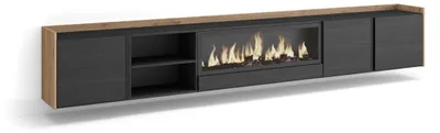 Image de Meuble tv effet bois noir et chêne 315x35x50cm cheminée effet feu XXL