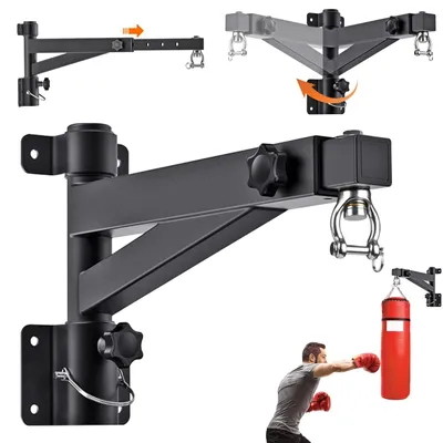 Obrázok produktu pre Držiak na boxovací vak 360° rotácia - Nastaviteľná dĺžka (43-63 cm) - Nástenný držiak - Nosnosť 60 kg