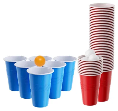 Image de Hengda bierpong gobelets set jeu à boire gobelets beerpong jeux à boire avec 50 Red Cups + 50 Blue Cups gobelets de fête