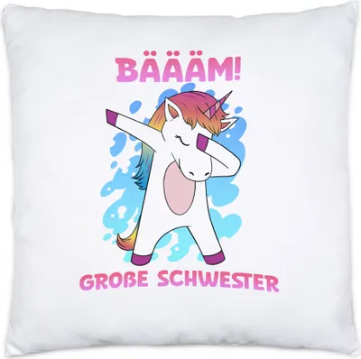 Produktbild von Bäääm Große Schwester  Kissen Inkl Füllung Einhorn Schwangerschaft Ankündigung Babyparty Babyshower Geschwister