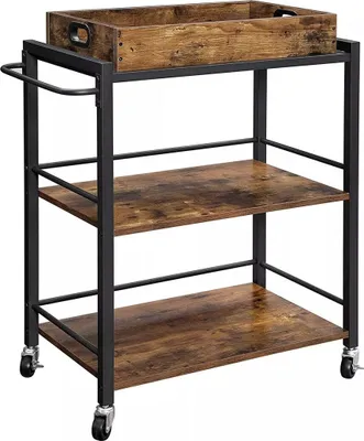 Produktbild von In And OutdoorMatch Servierwagen auf Rädern Gerry - Industrial - Servierwagen - Barwagen - Getränkewagen - 3 Tabletts - 65x40x86cm