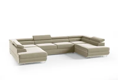 Produktbild von Ecksofa in U-Form PORTO, U-förmige Eckcouch mit Schlaffunktion, ausziehbares Sofa, 2 Bettzeugbehälter, verstellbare Kopfstützen, (Monolith 02)
