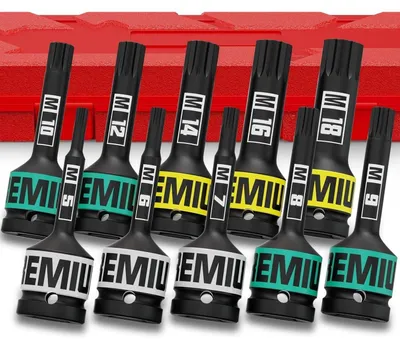 Immagine prodotto di Set di chiavi a bussola XZN, 10 pezzi, 1/2", per viti M5-M18, in acciaio cromo-molibdeno