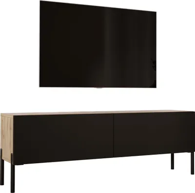 Obrázek produktu pro TV skříňka v barvě dub Wotan / matná černá s černými nohami, 140 x 52 x 32 cm