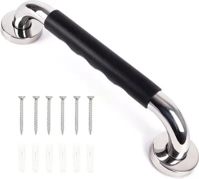 Immagine prodotto di Maniglia antiscivolo per vasca, doccia, bagno, WC - Maniglia di sicurezza a parete per anziani - nero/cromo - 30 cm