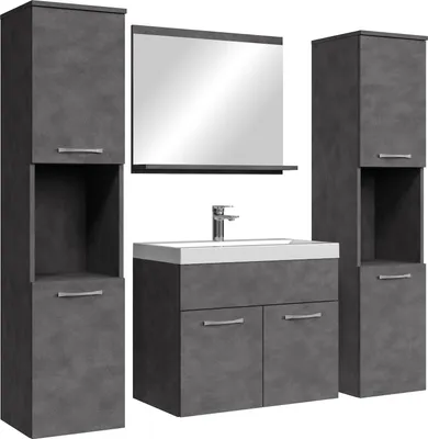 Immagine prodotto di Badplaats Set completo di mobili da bagno Montreal XL 60 x 35 cm Grigio scuro - Mobili da bagno con lavabo, specchio e 2 armadietti