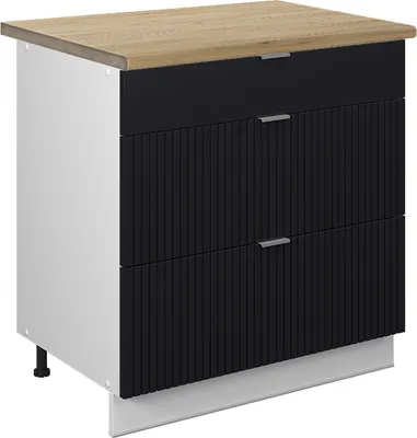 Produktbild von Küchenunterschrank Vicco Fame-Line Schwarz gestreift 80 cm mit 3 Schubladen, AP Eiche, Model 50870