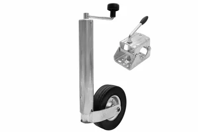 Produktbild von WINTERHOFF Stützrad ST60-255SB mit Klemme, 250 kg, Rohr 60 mm, Höhe 525-755 mm, Vollgummi 225x70, verzinkt, Rangierhilfe, für Anhänger